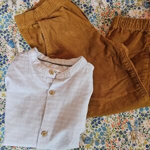Janie and jack Brown Corduroy Pants and light blue zara Button-Up Shirt